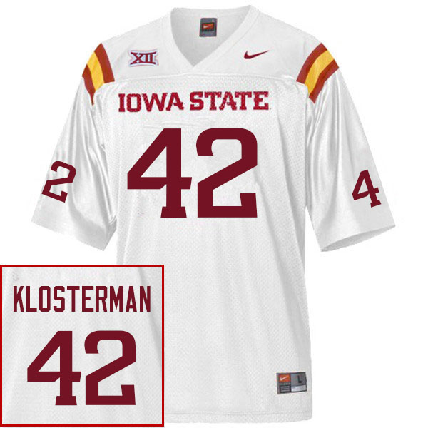 Men #42 John Klosterman Iowa State Cyclones College Football Jerseys Sale-White - Click Image to Close